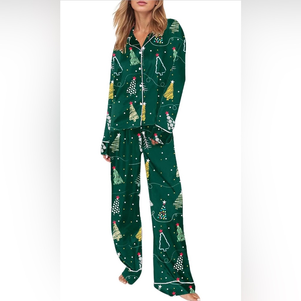 Women’s Christmas Green Satin Pajama Set